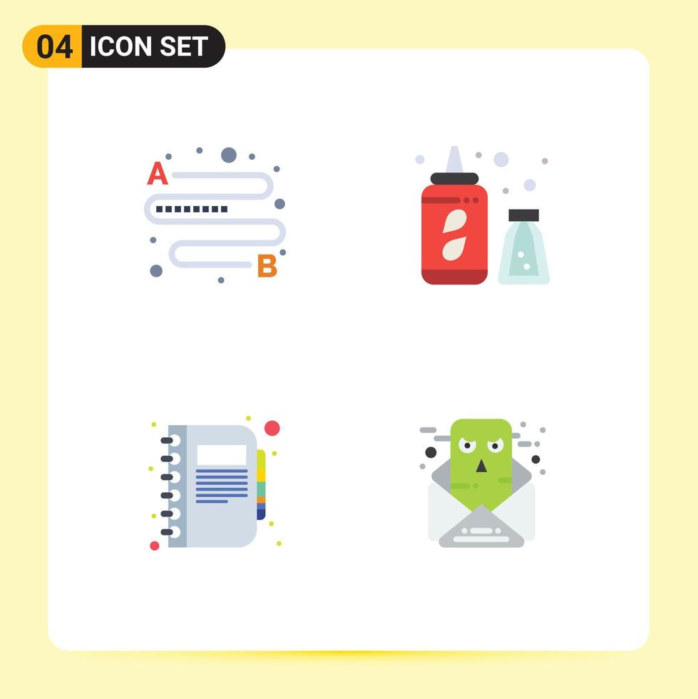 Group of 4 Flat Icons Signs and Symbols for distance diary bottle book chat Editable Vector Design Elements