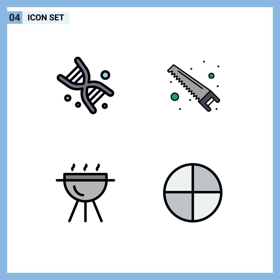 Set of 4 Modern UI Icons Symbols Signs for bio bbq technology tools aspirin Editable Vector Design Elements