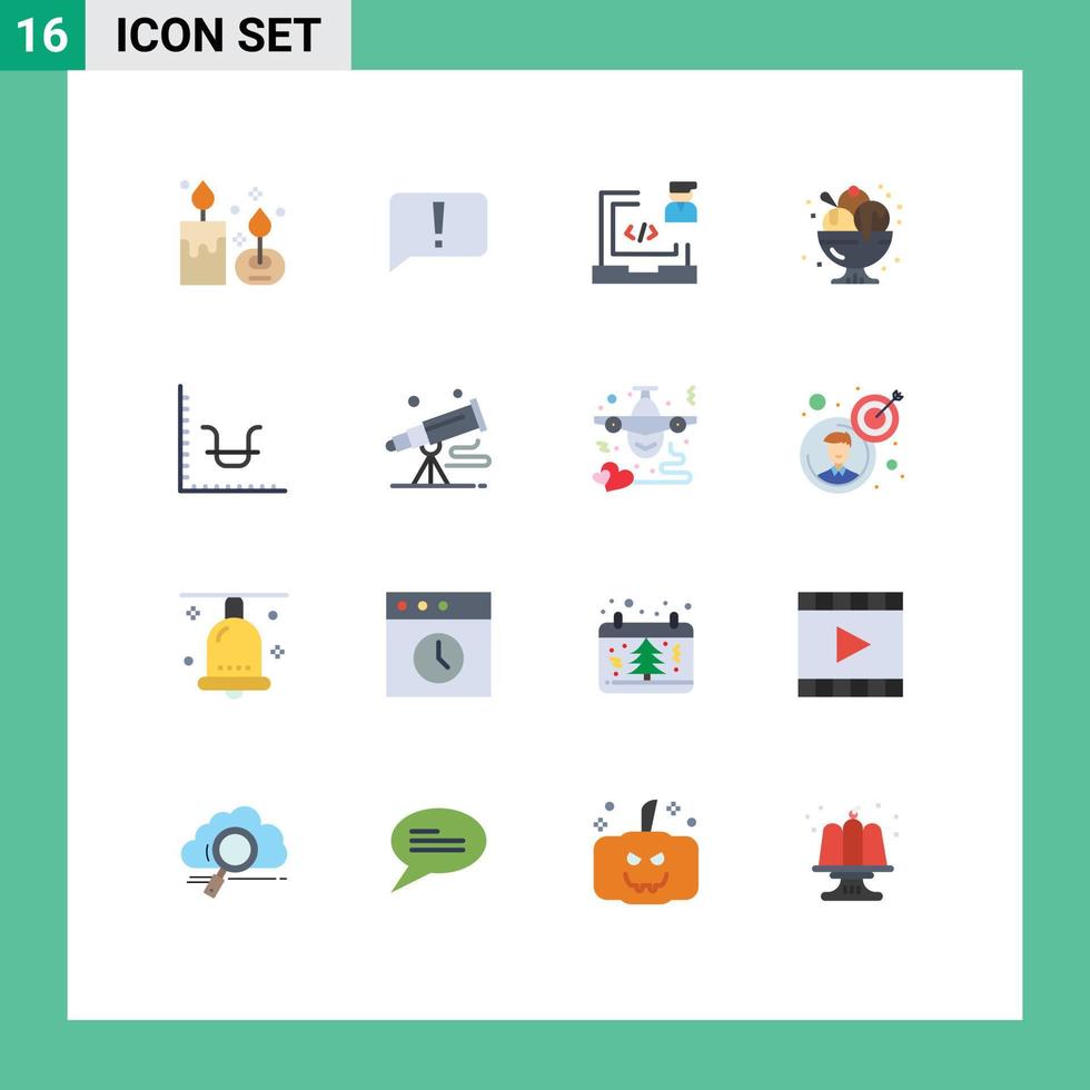 paquete de color plano de 16 símbolos universales de postre de fiesta ui cumpleaños portátil paquete editable de elementos creativos de diseño de vectores