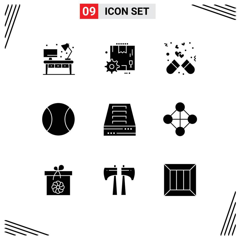 9 Solid Glyph concept for Websites Mobile and Apps archive drawer tennis capsule sport medicine Editable Vector Design Elements