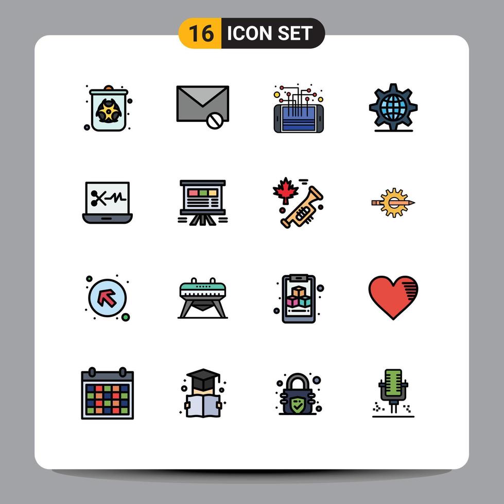 Set of 16 Modern UI Icons Symbols Signs for setting internet spam gear processor Editable Creative Vector Design Elements