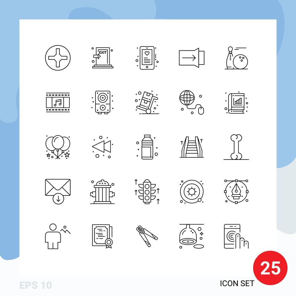 User Interface Pack of 25 Basic Lines of pins ball device touch gesture Editable Vector Design Elements