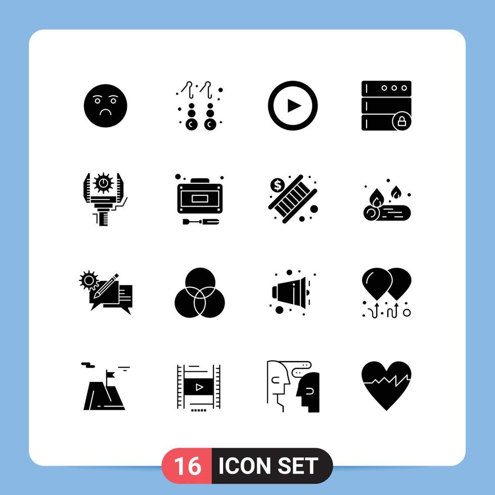 Modern Set of 16 Solid Glyphs Pictograph of production industry basic automation lock Editable Vector Design Elements