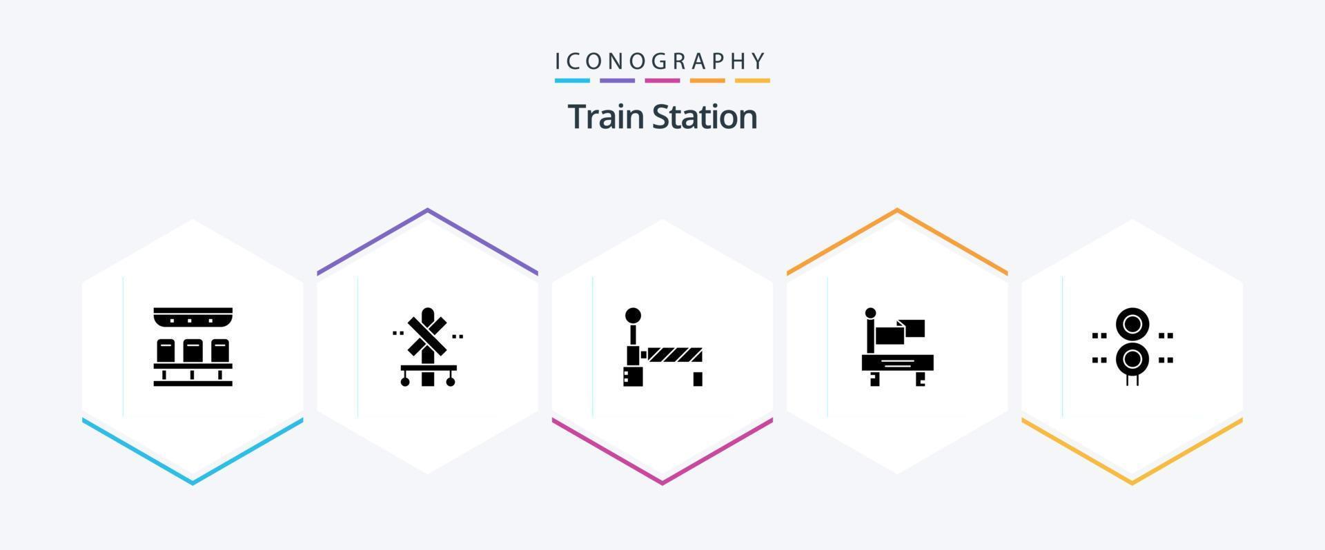 paquete de iconos de 25 glifos de la estación de tren, incluido el tren. estación. bandera. firmar. tren vector
