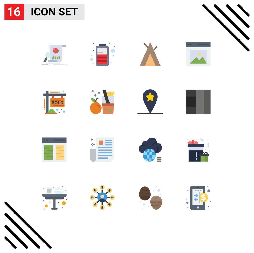 16 Flat Color concept for Websites Mobile and Apps property user camp picture content Editable Pack of Creative Vector Design Elements