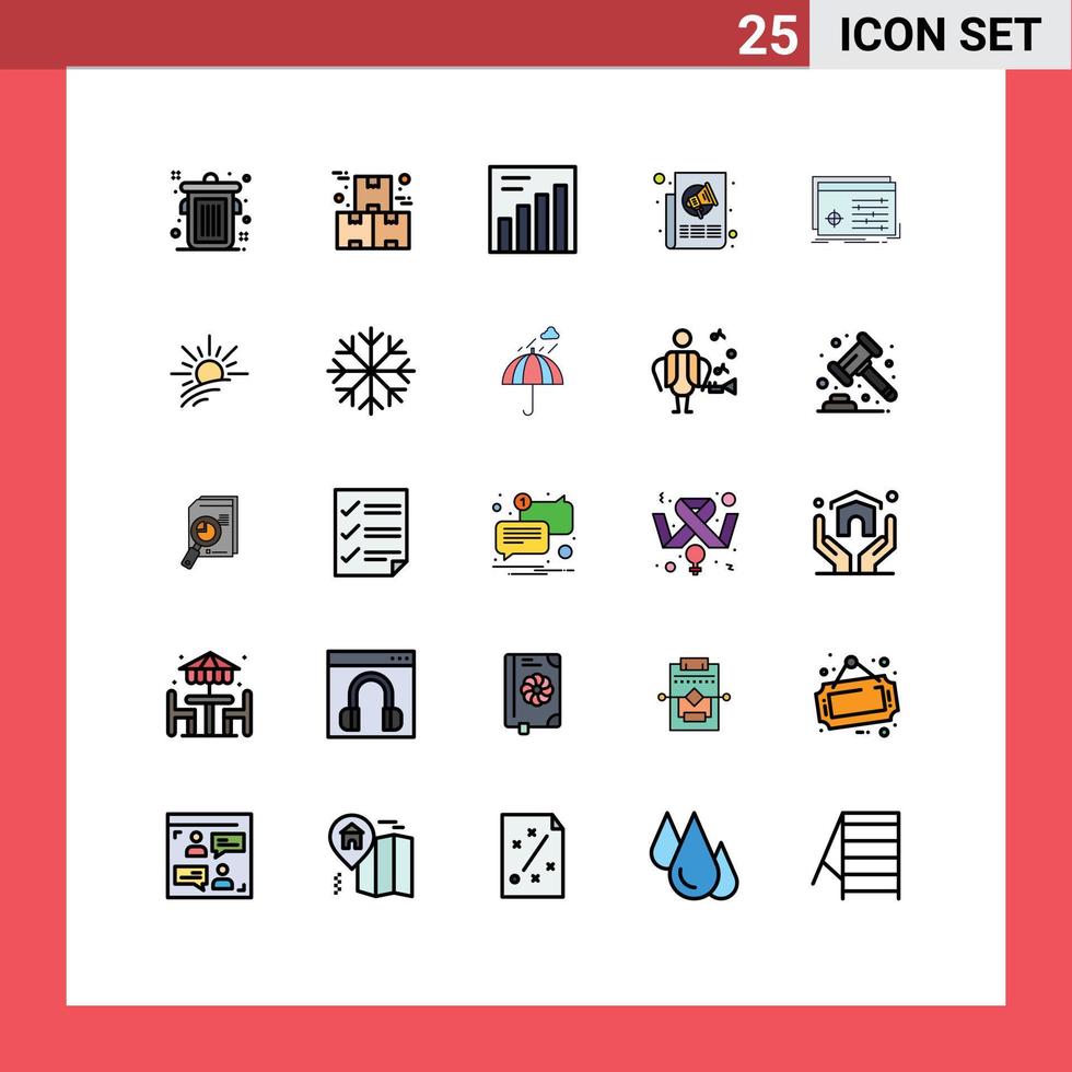 Universal Icon Symbols Group of 25 Modern Filled line Flat Colors of processing file analytics press news Editable Vector Design Elements