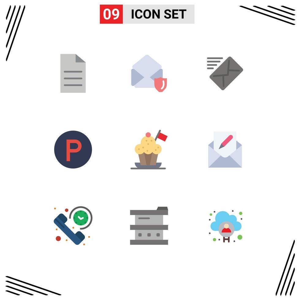 Set of 9 Modern UI Icons Symbols Signs for cooker chef email parking transport Editable Vector Design Elements