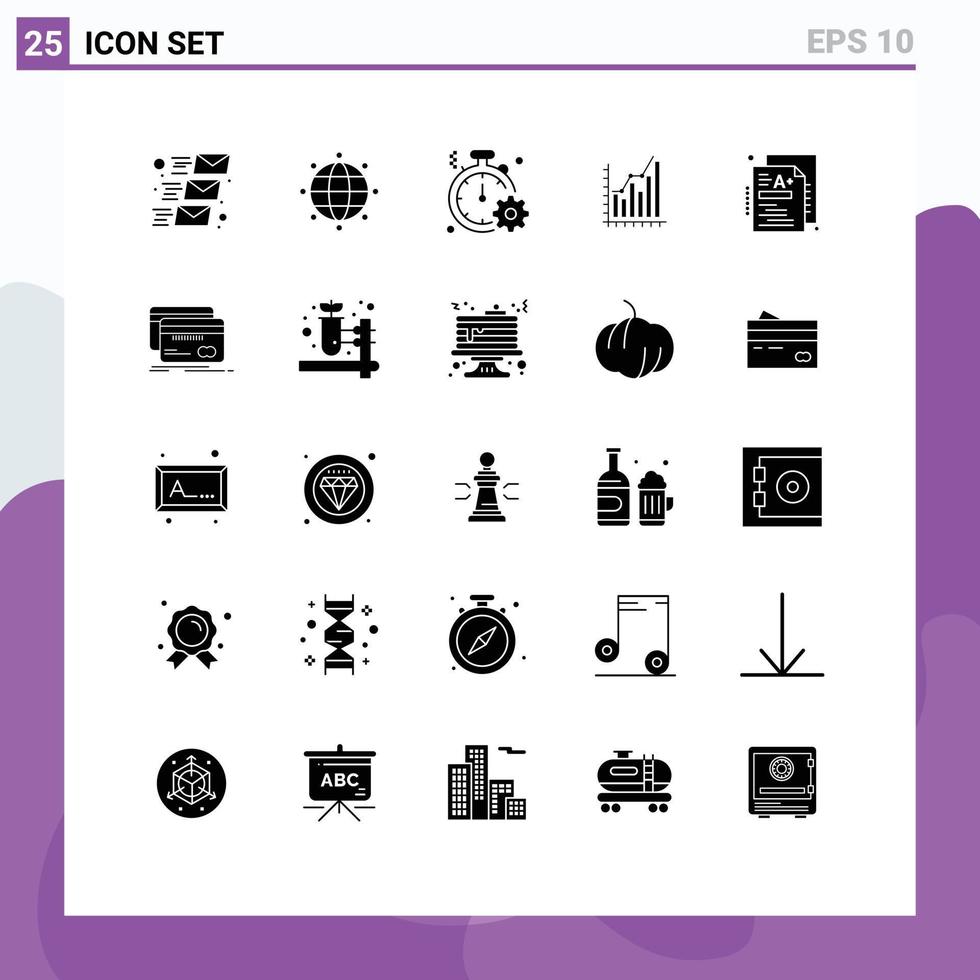 Modern Set of 25 Solid Glyphs Pictograph of statistics diagram clock business graph Editable Vector Design Elements