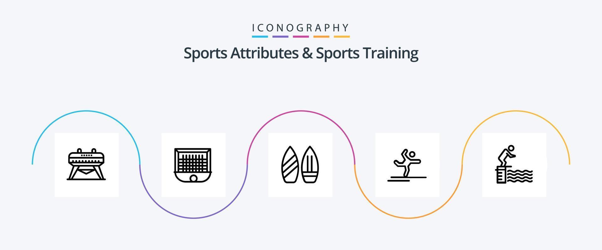 Sports Atributes And Sports Training Line 5 Icon Pack Including jump. stretching. skate. performing. athlete vector