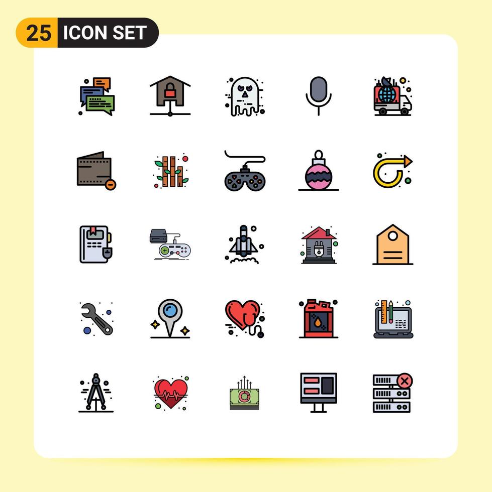 25 Thematic Vector Filled line Flat Colors and Editable Symbols of basic mic locked scary ghost Editable Vector Design Elements