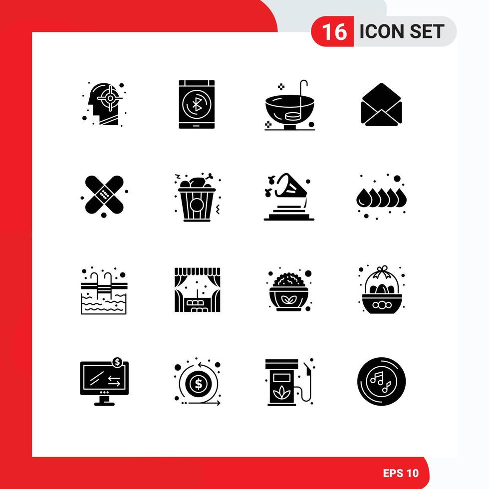 Universal Icon Symbols Group of 16 Modern Solid Glyphs of bandage email smartphone mail punch Editable Vector Design Elements