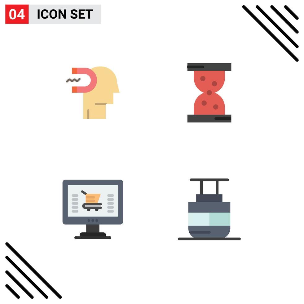 Editable Vector Line Pack of 4 Simple Flat Icons of power of influence computer influence hour shopping Editable Vector Design Elements