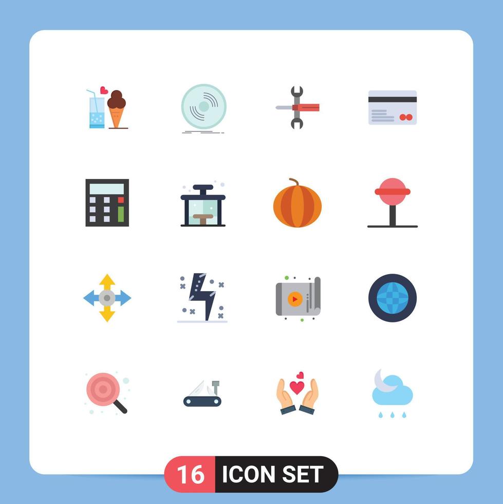 Group of 16 Modern Flat Colors Set for credit card wrench record tools screwdriver Editable Pack of Creative Vector Design Elements