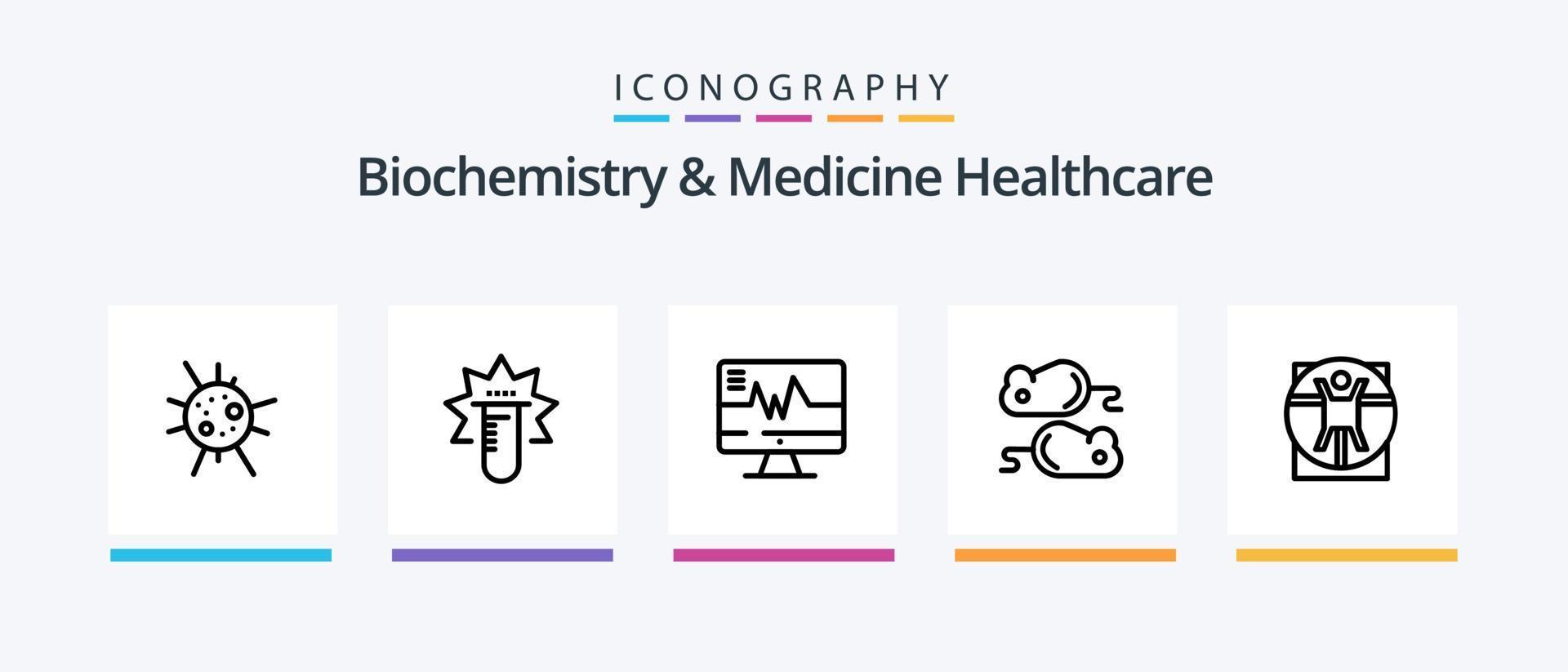 Biochemistry And Medicine Healthcare Line 5 Icon Pack Including medical. virtruvian . particle. medicine. medical. Creative Icons Design vector
