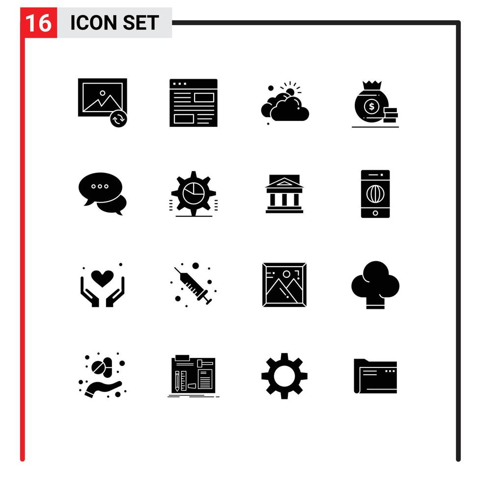 Pictogram Set of 16 Simple Solid Glyphs of chat american cloud money dollar Editable Vector Design Elements