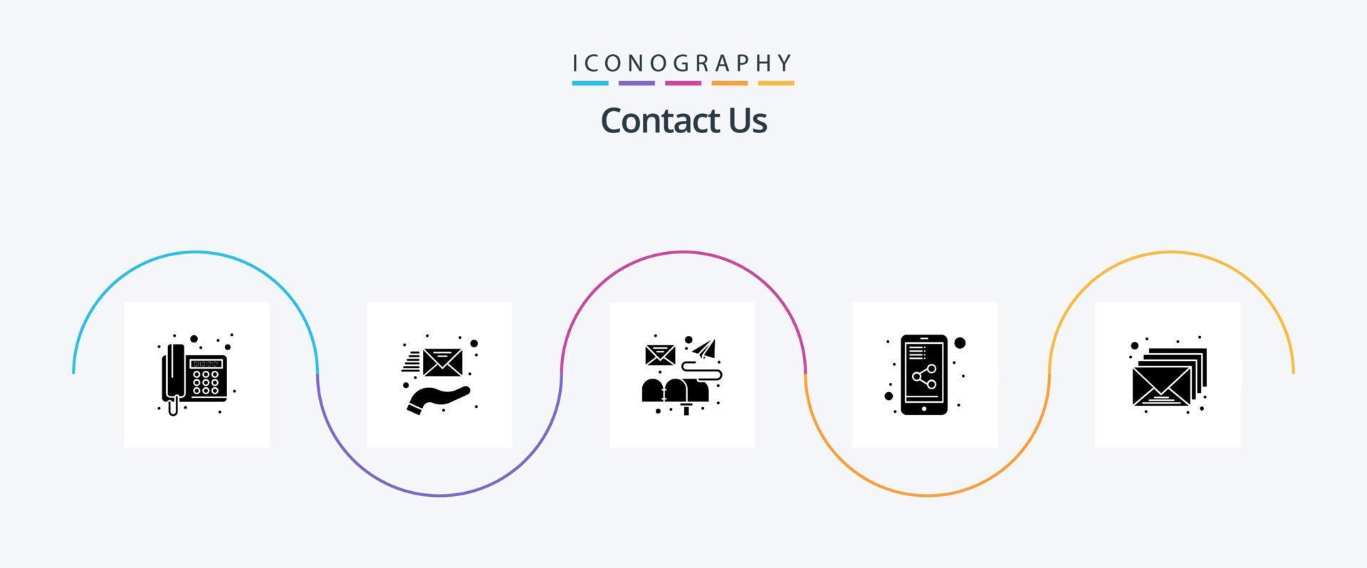 Contact Us Glyph 5 Icon Pack Including mail. email. box. share mobile. share vector