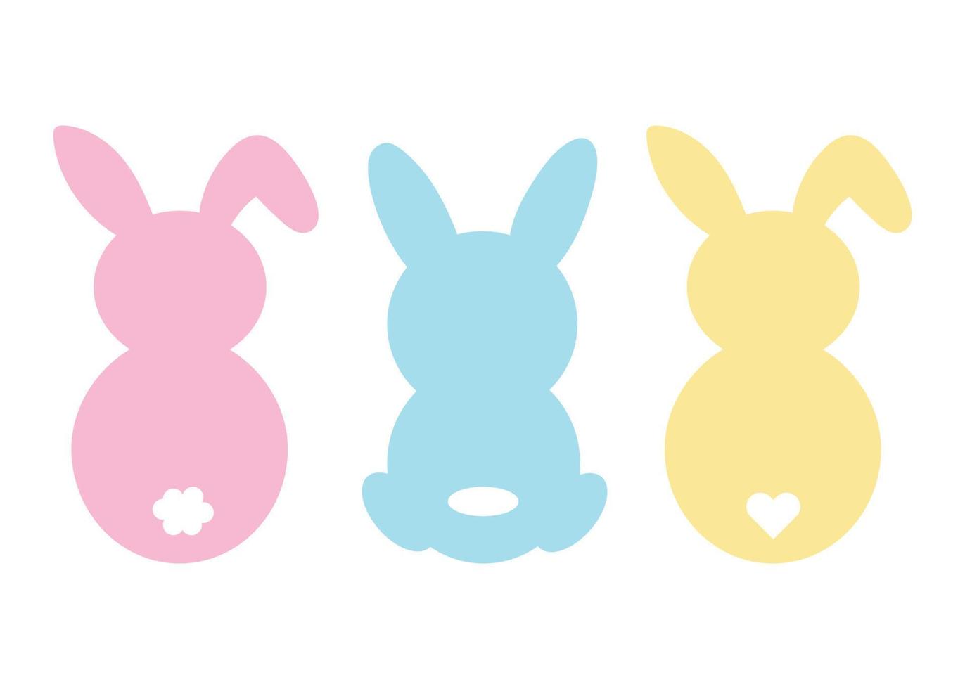 Vector colorful bunnies is sitting with his back at white background. illustration