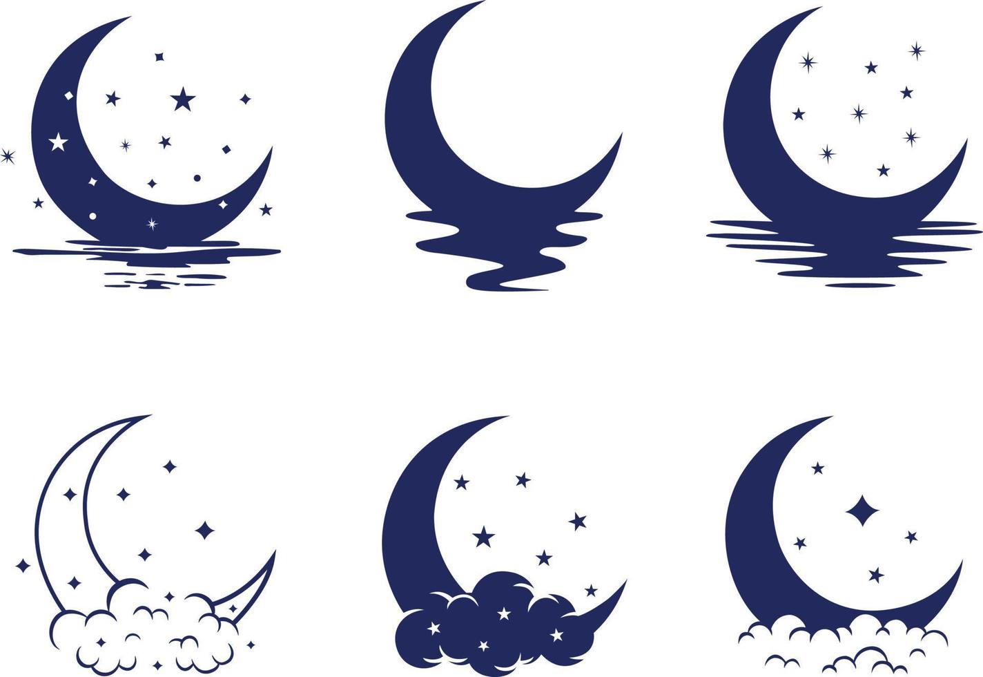 moon icon set in black and white flat style vector illustration isolated on white