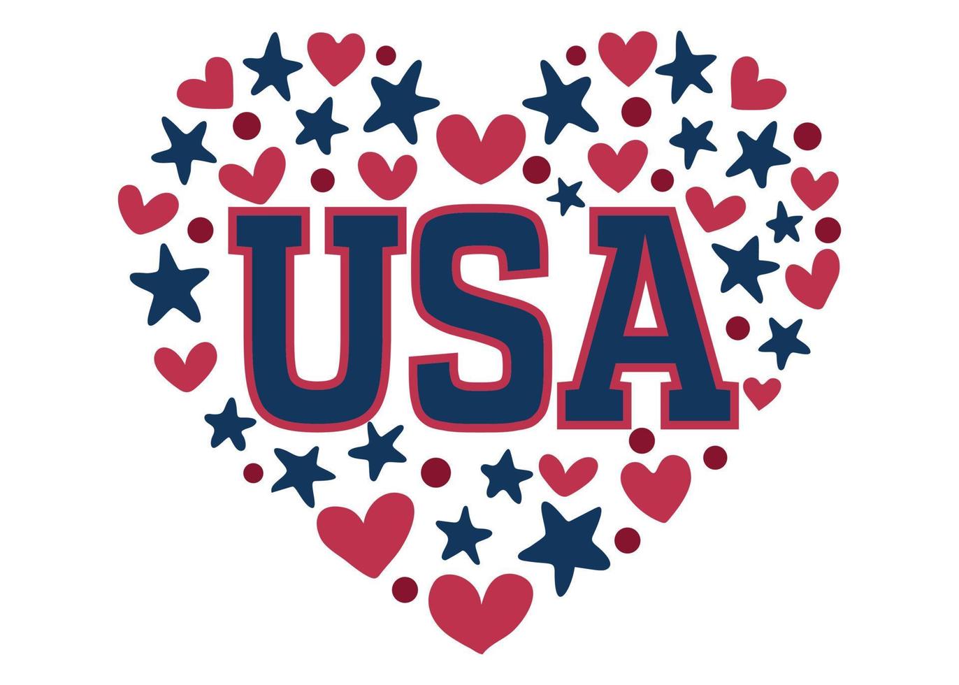 colores de la bandera de estados unidos en forma de corazón. símbolo nacional patriótico de los estados unidos de américa. ilustración vectorial dibujada a mano vector