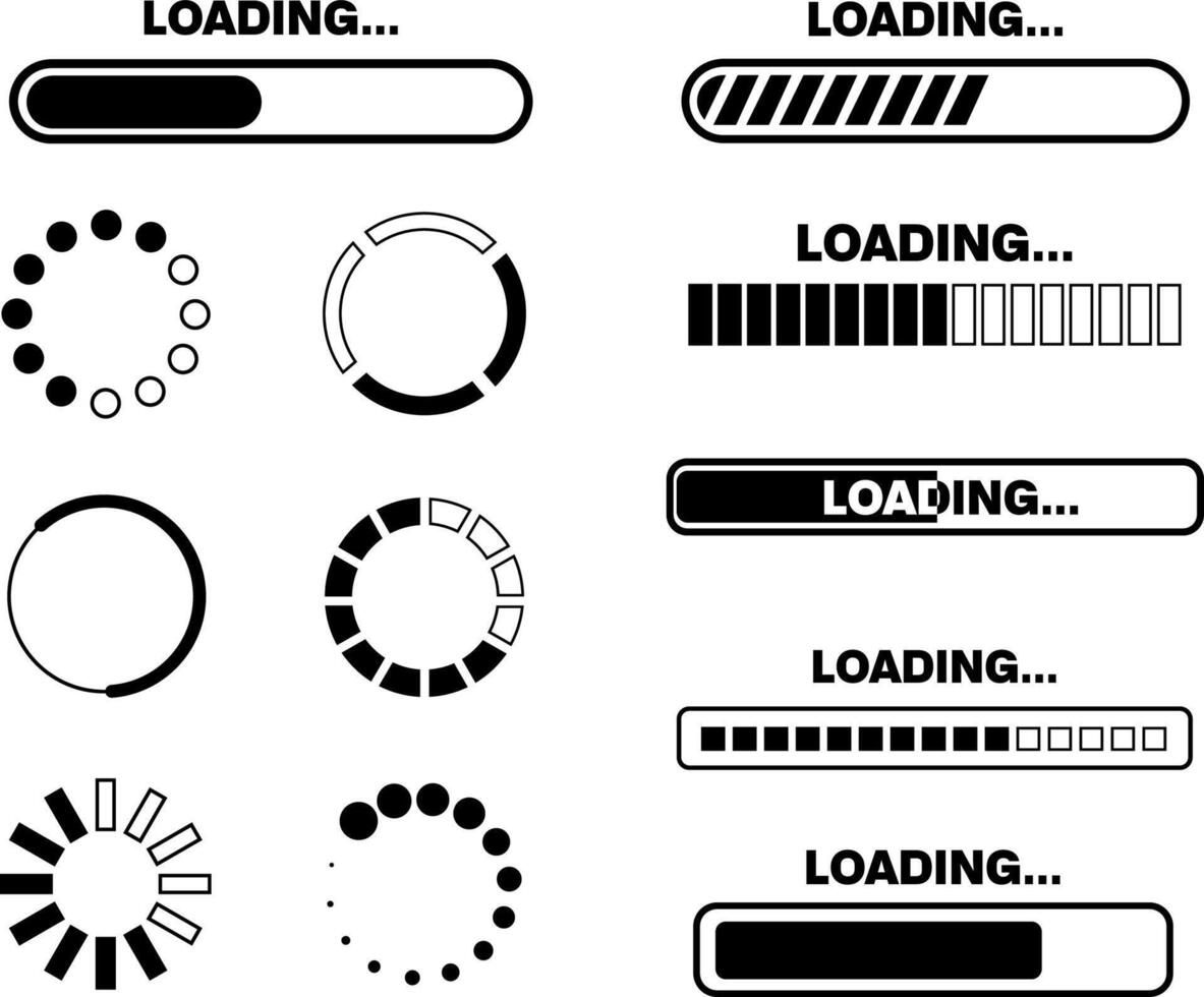 conjunto de iconos de la barra de carga. interfaz de usuario de progreso para la aplicación web, ilustración de vector de estilo plano de diseño simple aislado