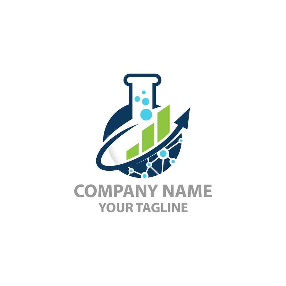 Business or market Labs Stats Logo Design Template combining lab bottle and statistic up trend vector