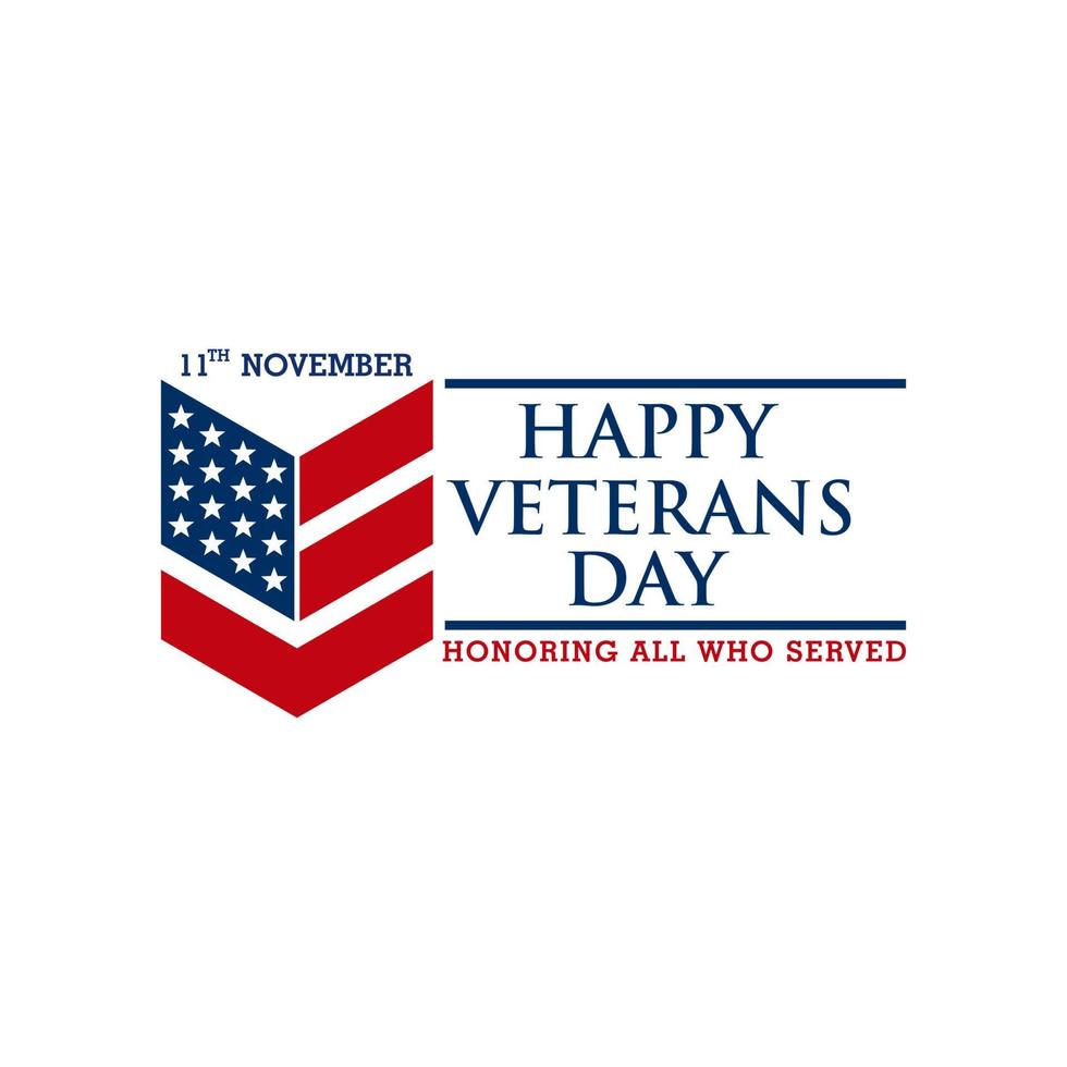 USA Veterans Day greeting card with brush stroke background in United States national flag colors and hand lettering text Happy Veterans Day. Vector illustration.