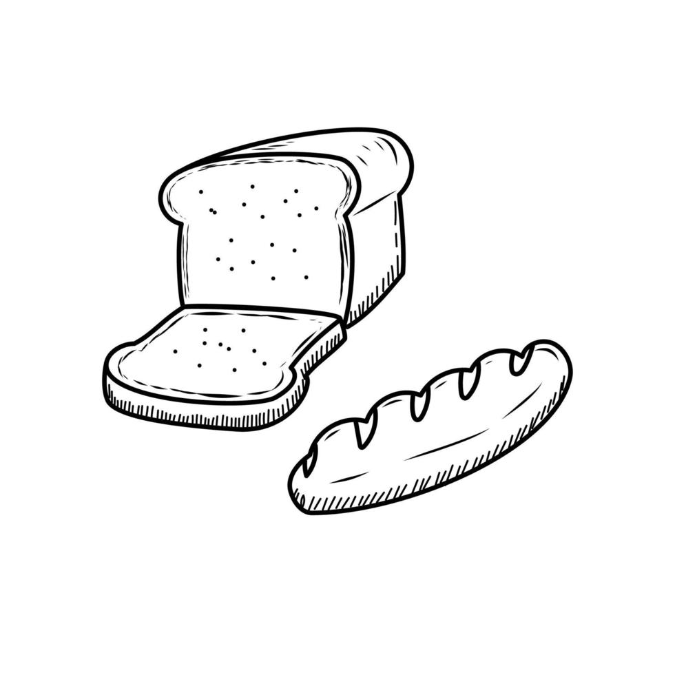 ilustración de vector de pan en estilo dibujado a mano aislado sobre fondo blanco