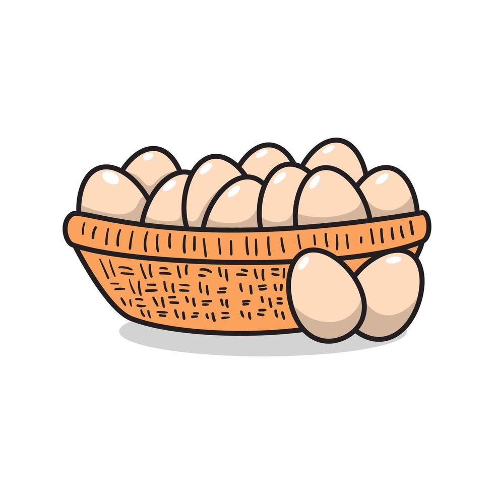 Basket of eggs vector illustration in cartoon style isolated on white background