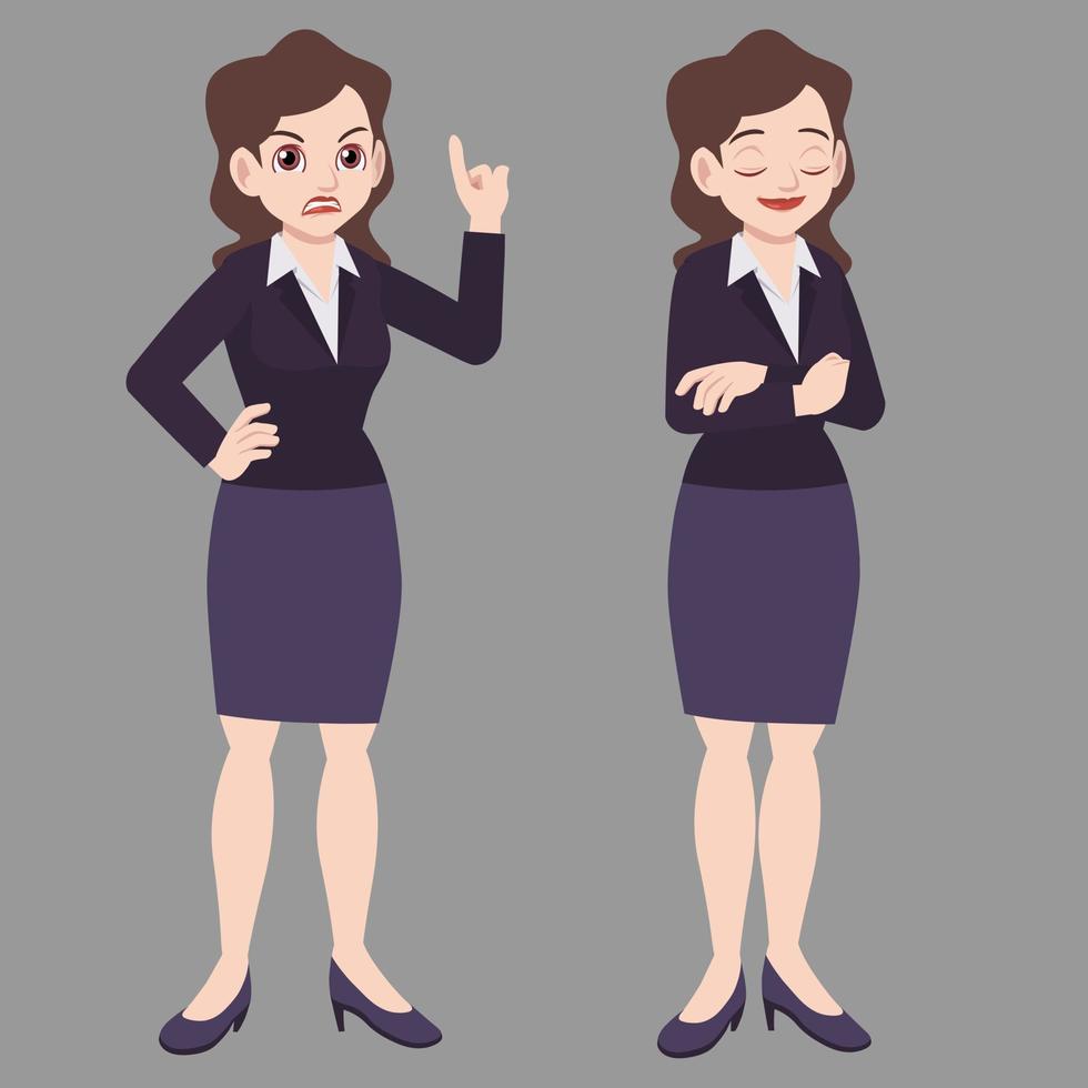beautiful businesswoman happy and angry poses vector