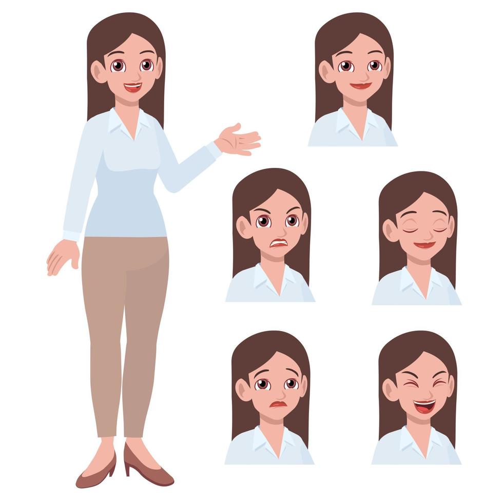 young pretty lady with face expression set vector
