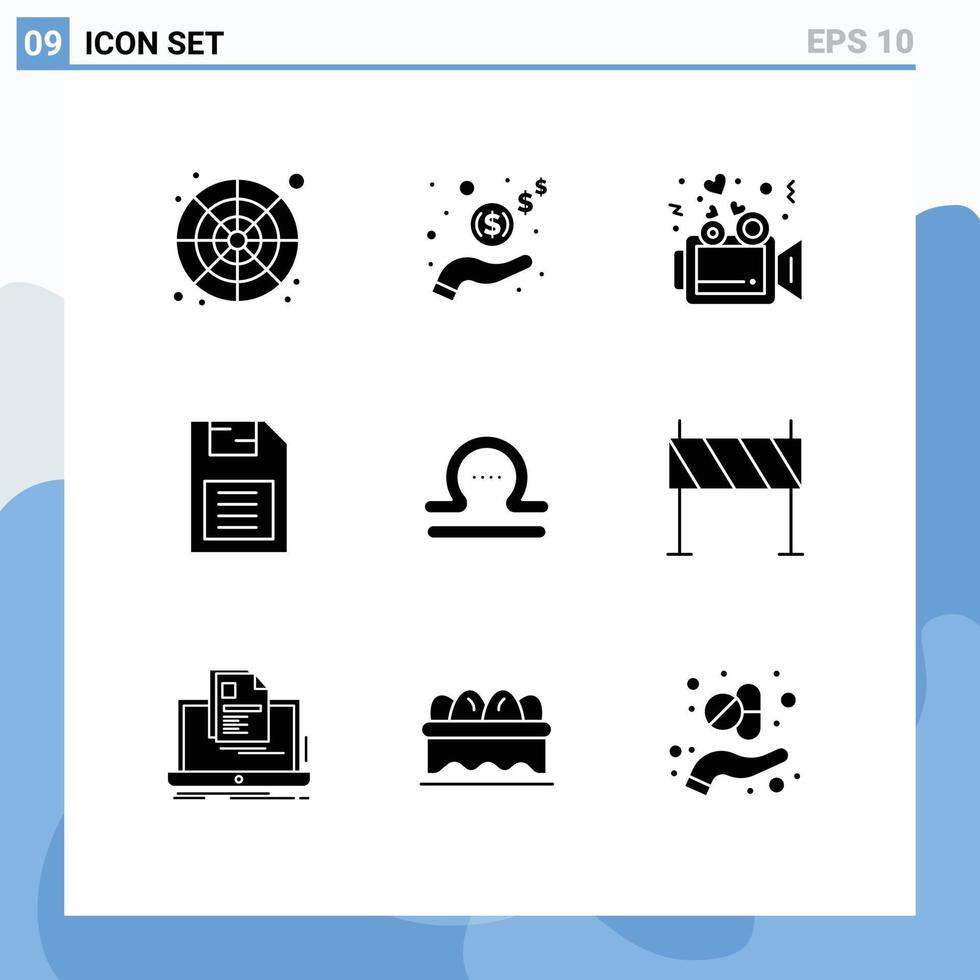 Modern Set of 9 Solid Glyphs Pictograph of storage device mobile chip cash memory chip wedding Editable Vector Design Elements