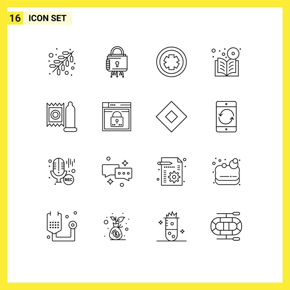 Pictogram Set of 16 Simple Outlines of condom online medical learning book Editable Vector Design Elements