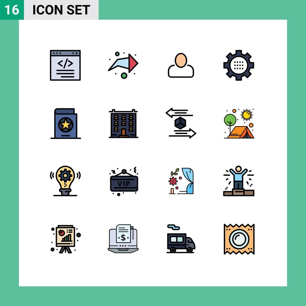 16 Universal Flat Color Filled Lines Set for Web and Mobile Applications costume setting administrator options configuration Editable Creative Vector Design Elements