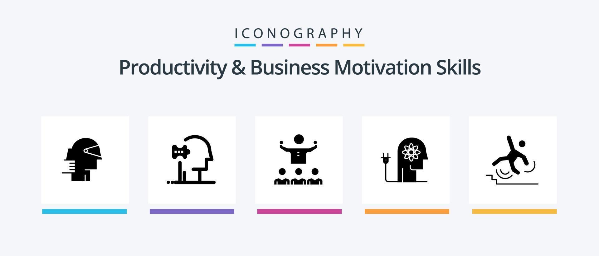 Productivity And Business Motivation Skills Glyph 5 Icon Pack Including knowledge. ability. solutions. boosting. mentorship. Creative Icons Design vector