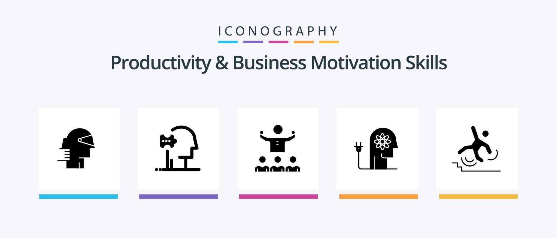 Paquete de iconos de glifo 5 de habilidades de productividad y motivación empresarial que incluye conocimiento. capacidad. soluciones impulsar tutoría diseño de iconos creativos vector