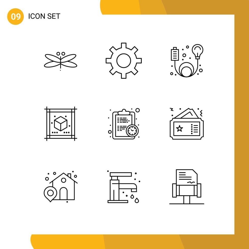 User Interface Pack of 9 Basic Outlines of deadline sheet adapter paper cube Editable Vector Design Elements