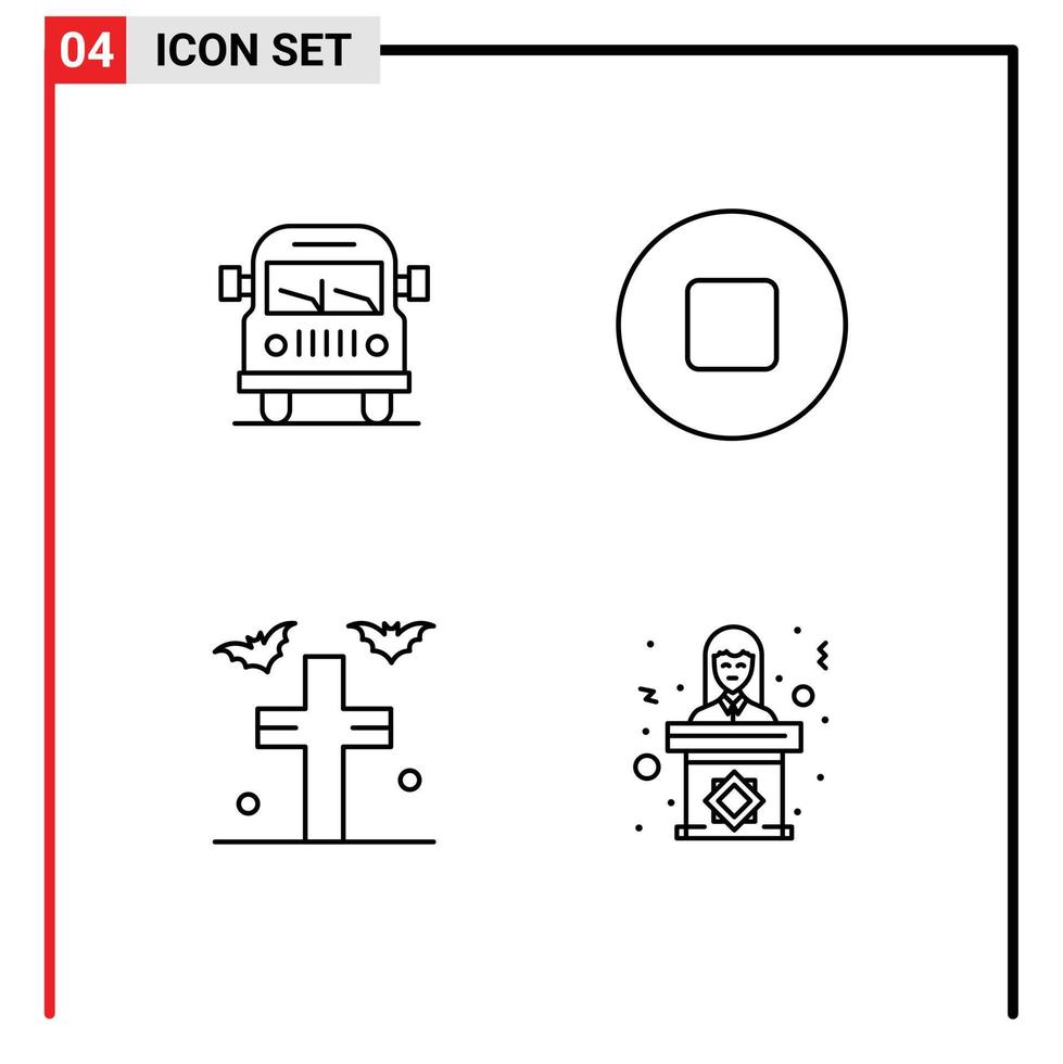 Mobile Interface Line Set of 4 Pictograms of truck yard education bats speech Editable Vector Design Elements