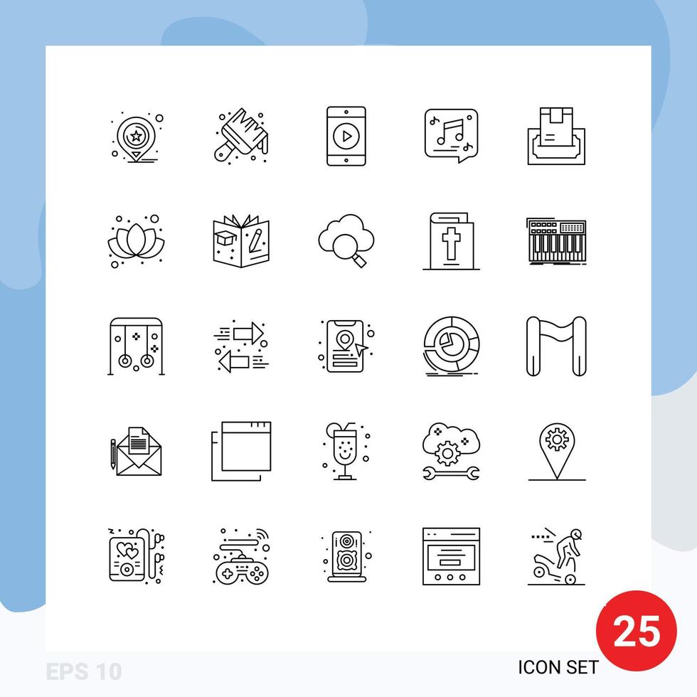 Universal Icon Symbols Group of 25 Modern Lines of cash note mobile music message Editable Vector Design Elements