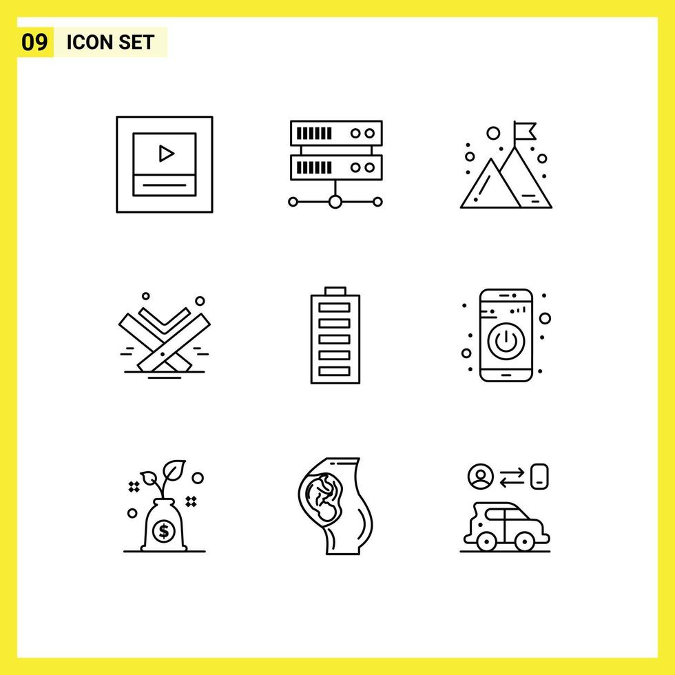 Universal Icon Symbols Group of 9 Modern Outlines of electricity battery management eid book Editable Vector Design Elements