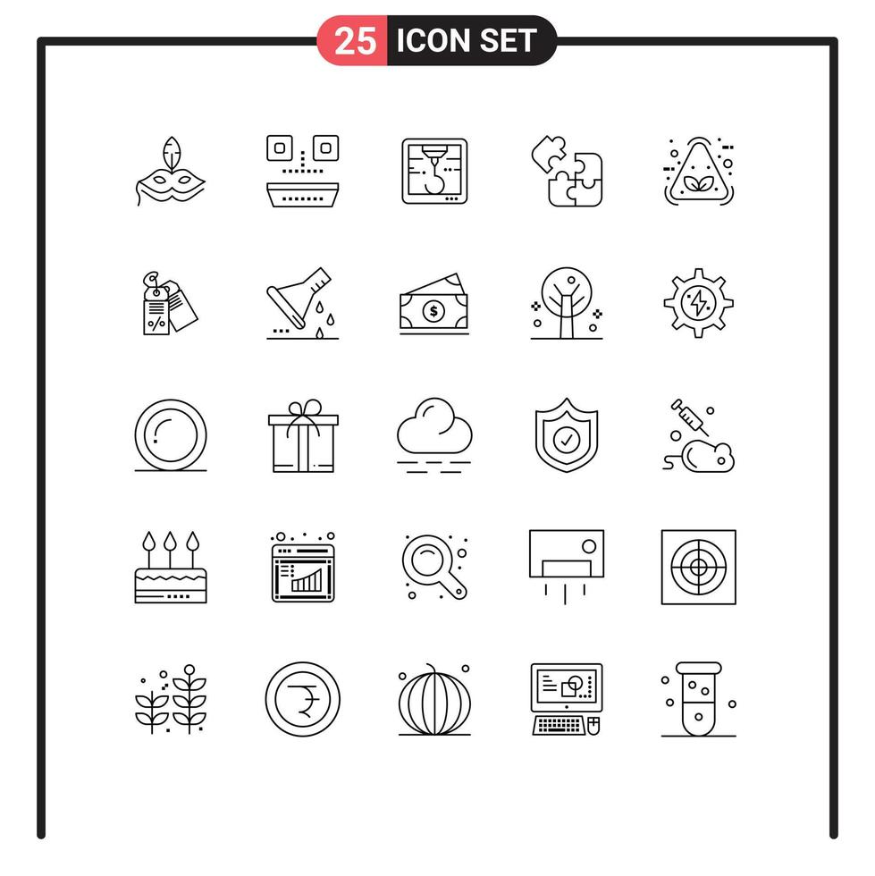 grupo de símbolos de iconos universales de 25 líneas modernas de elementos de diseño vectorial editables de lógica cuadrada de impresora ecológica vector