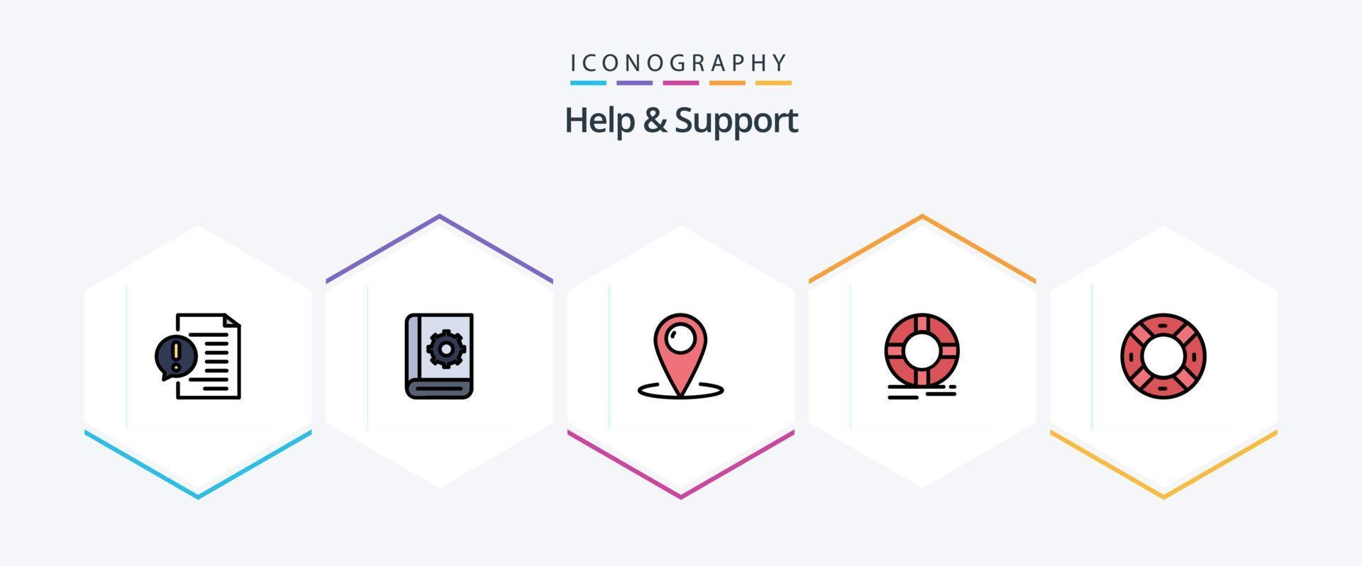 ayuda y soporte Paquete de iconos de 25 líneas completas que incluye salvavidas. círculo. instrucción. servicio. cliente vector