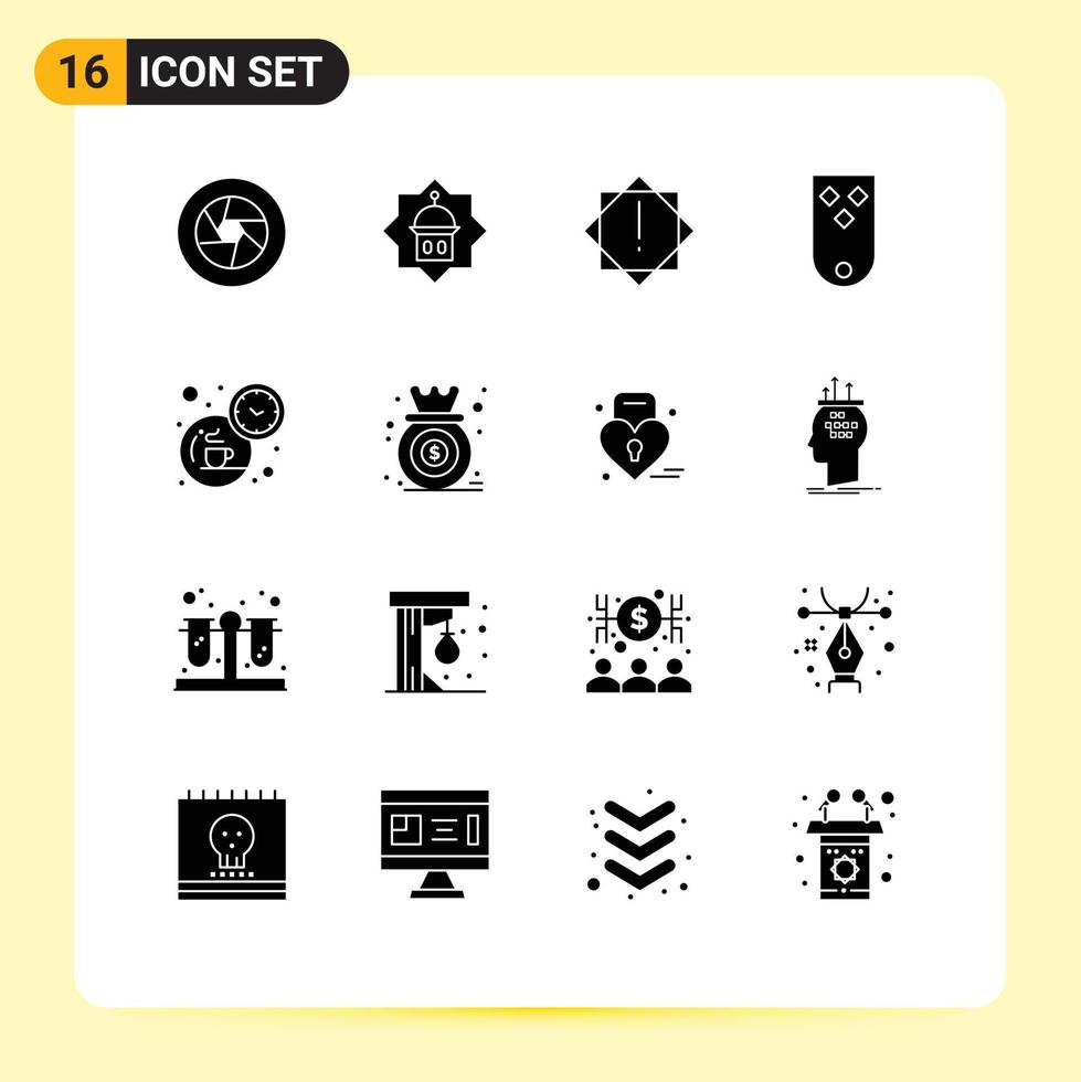Pack of 16 creative Solid Glyphs of three military islam insignia warning Editable Vector Design Elements