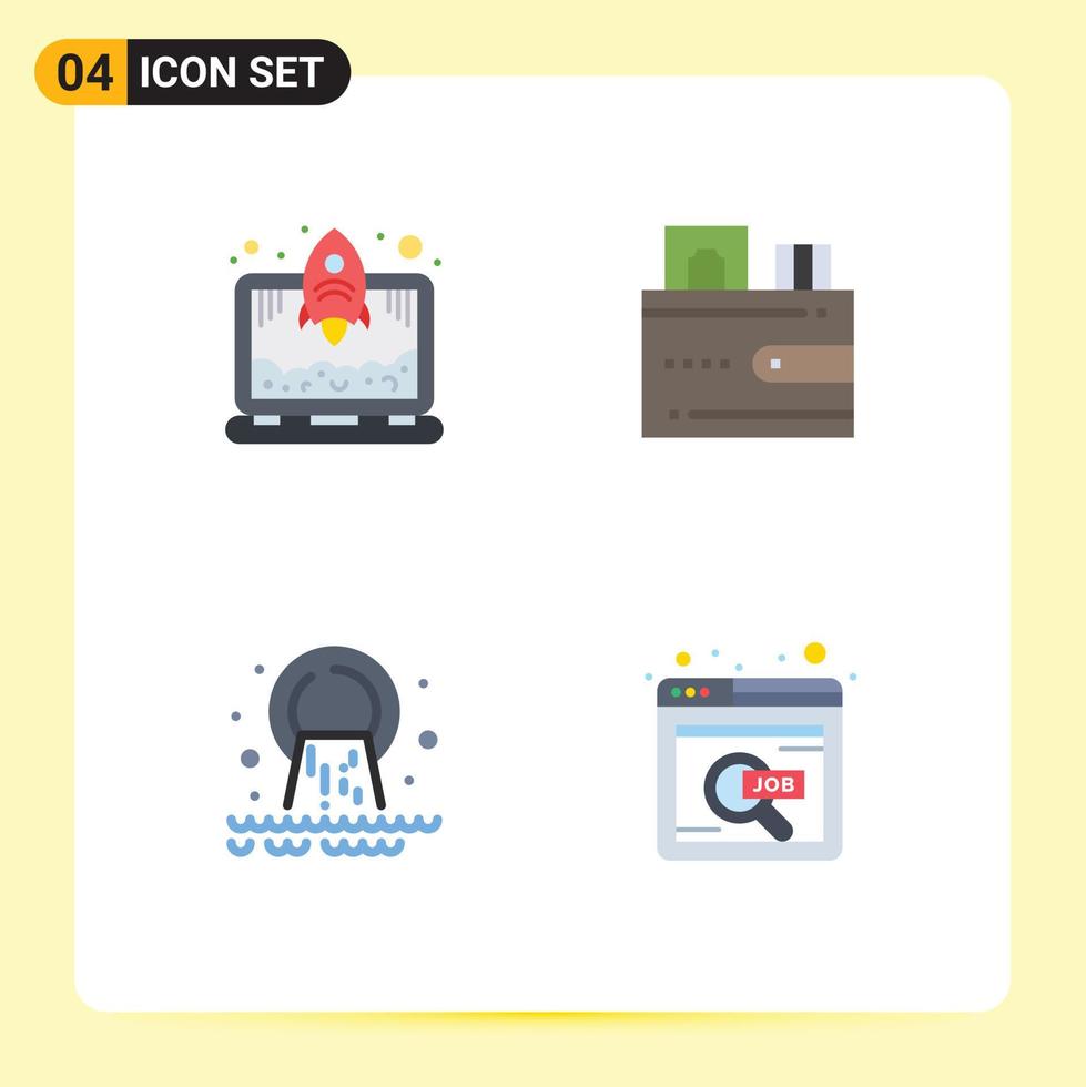 Modern Set of 4 Flat Icons Pictograph of laptop radioactive card wallet waste Editable Vector Design Elements