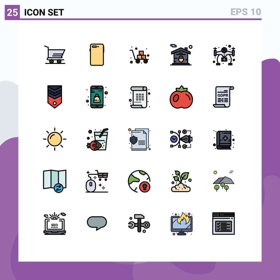 25 iconos creativos, signos y símbolos modernos de pasatiempos, caja de seguridad, casa, envío, elementos de diseño vectorial editables vector