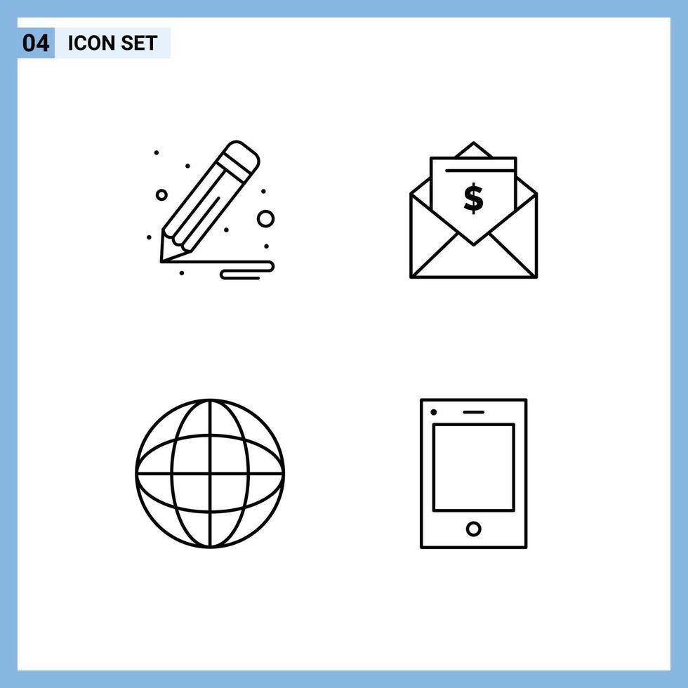 4 Creative Icons Modern Signs and Symbols of brush earth letter mail laboratory Editable Vector Design Elements