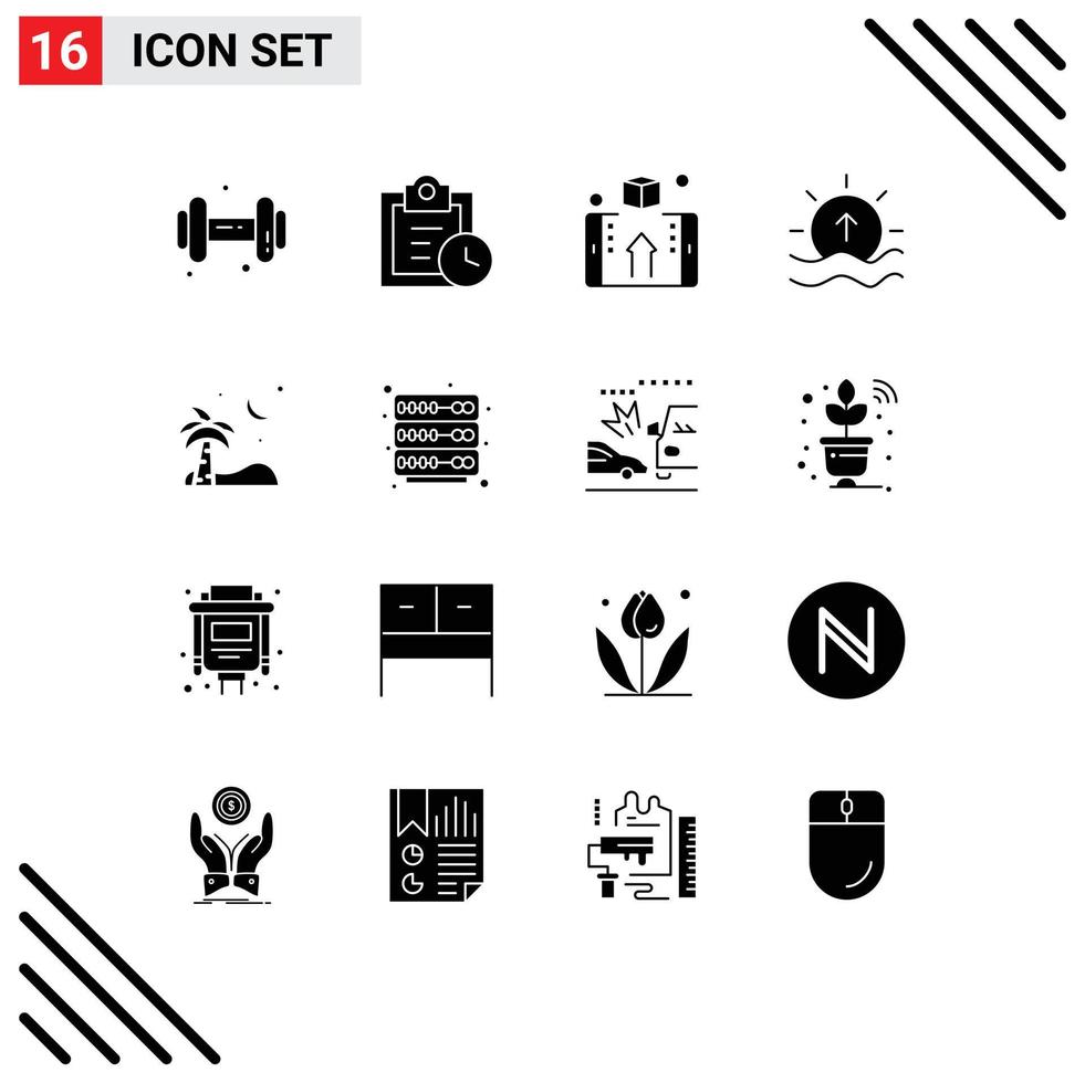 16 User Interface Solid Glyph Pack of modern Signs and Symbols of beach sun money shine river Editable Vector Design Elements