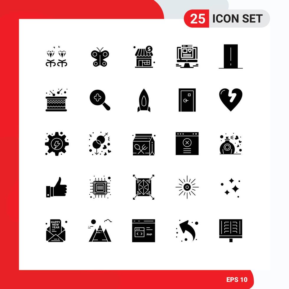 25 Thematic Vector Solid Glyphs and Editable Symbols of electronics biology meter shop web design computer Editable Vector Design Elements