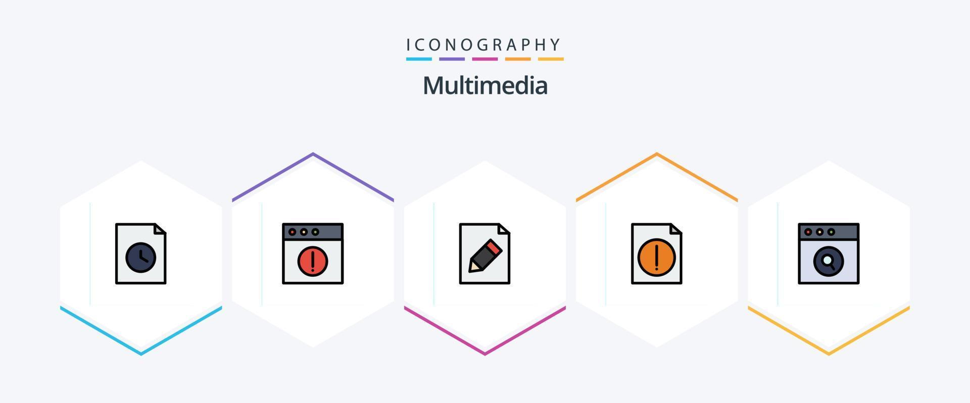 paquete de iconos multimedia de 25 líneas completas que incluye . . lápiz. buscar. aplicación vector