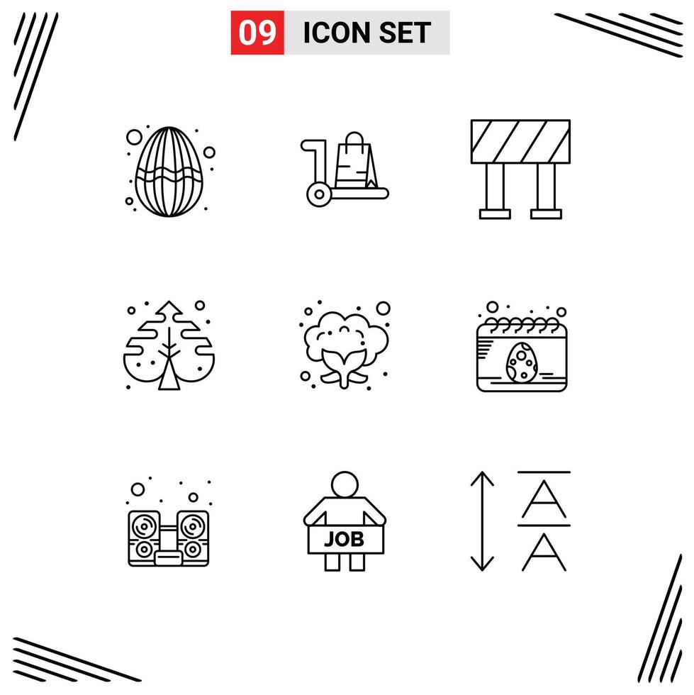 9 Thematic Vector Outlines and Editable Symbols of vegetable cauliflower cart process leaf Editable Vector Design Elements