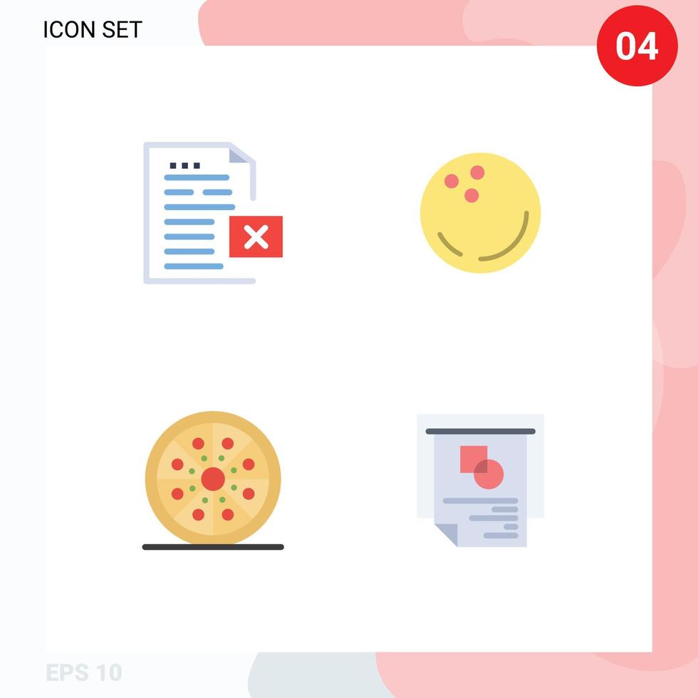 conjunto moderno de 4 iconos y símbolos planos, como archivos de bebidas de datos, bolos, pepperoni, elementos de diseño vectorial editables vector